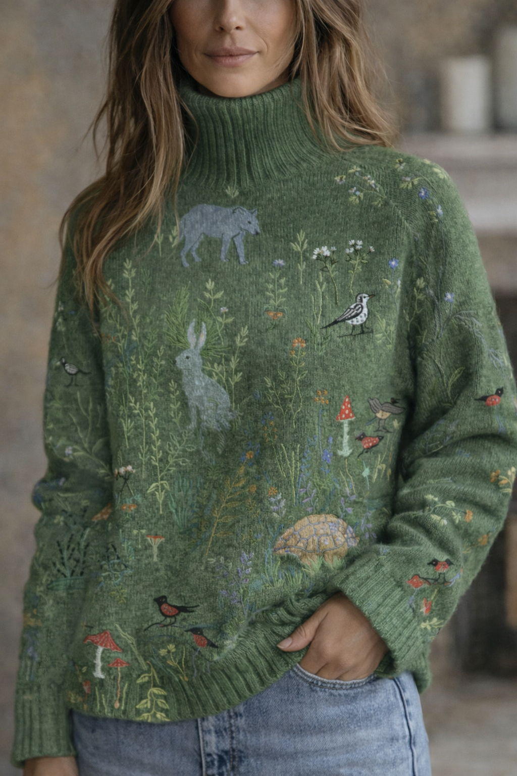 Bella | Retro Ethnic Floral Turtleneck