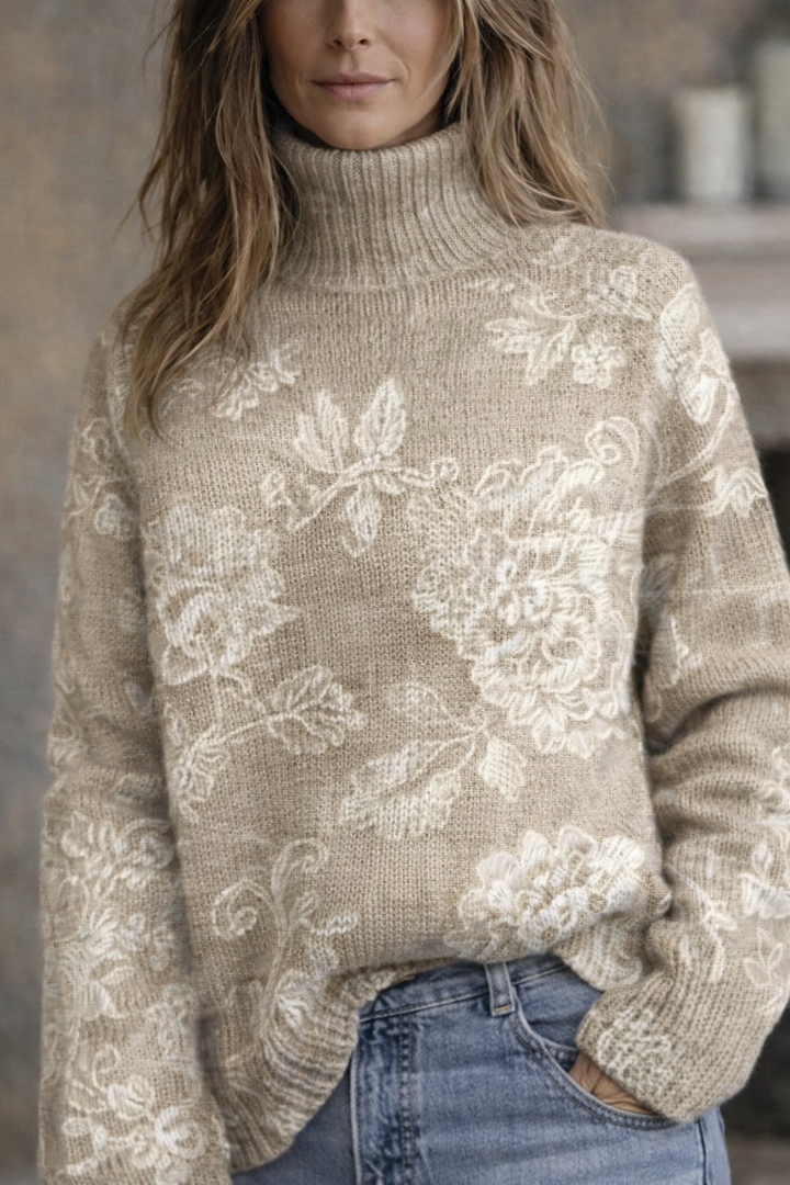 Bellina | Retro Ethnic Floral Turtleneck